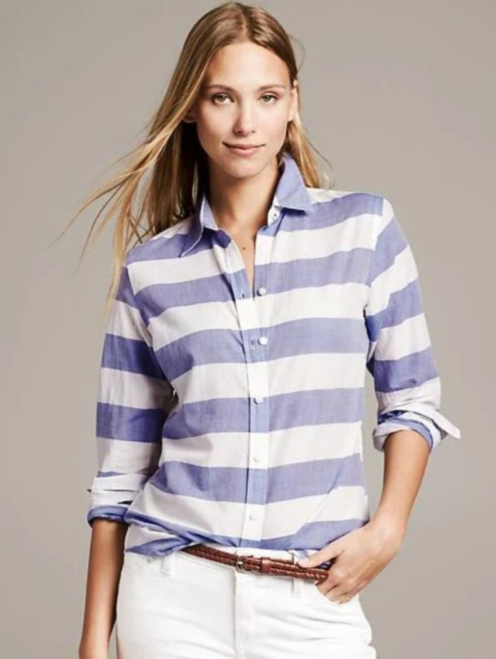 Banana Republic Soft-Wash Striped Cotton Button-Down Shirt Size L